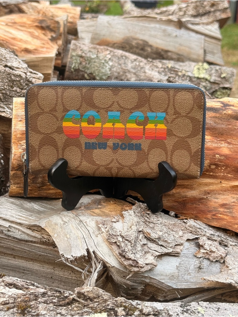 Coach Accordian Zip Wallet Rainbow Logo
